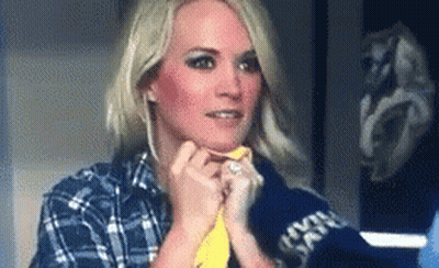 Woman In Plaid Shirt And Yellow Tie Looking At Camera GIF