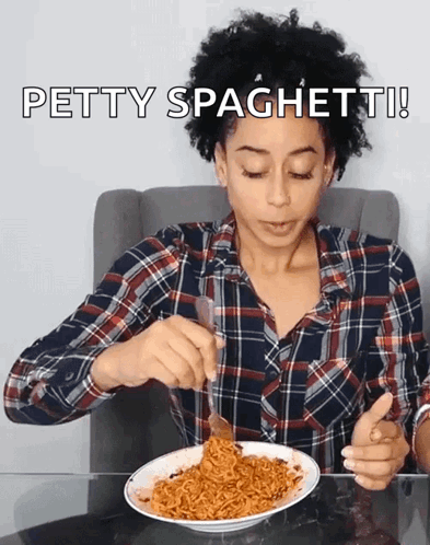 Woman In Plaid Shirt Eating Spaghetti Petty Spaghetti GIF