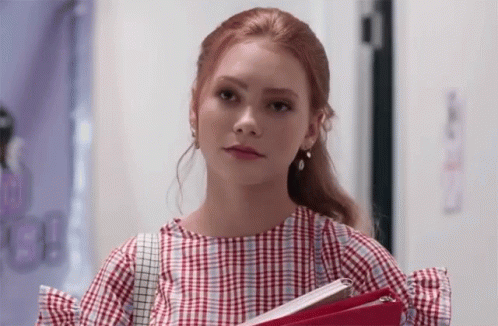 Woman In Plaid Shirt Holding Folder GIF