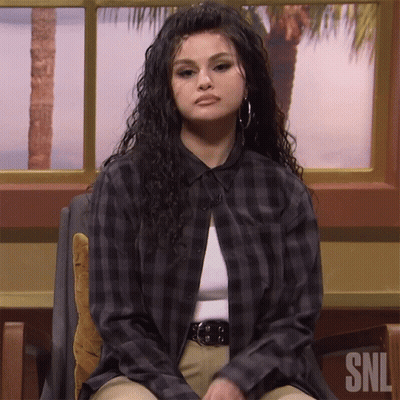 Woman In Plaid Shirt Sitting In Front Of SNL Logo GIF