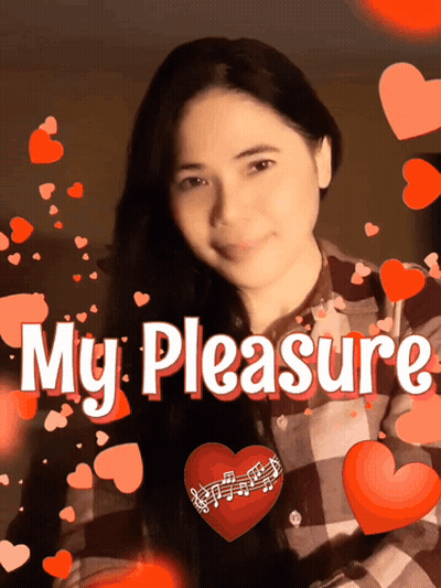 Woman In Plaid Shirt Surrounded By Red Hearts Saying My Pleasure GIF