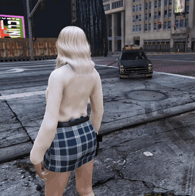 Woman In Plaid Skirt At Celine Building GIF