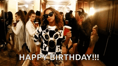 Woman In Playboy Sweater Holding Red Cup Says Happy Birthday GIF