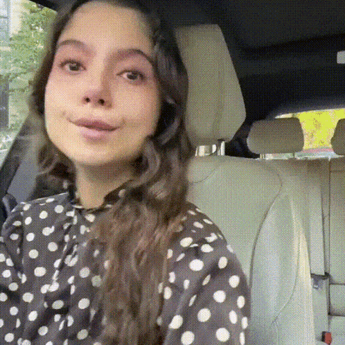 Woman In Polka Dot Dress Sitting In Car GIF