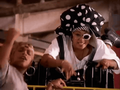 Woman In Polka Dot Hat And Sunglasses Riding Roller Coaster GIF