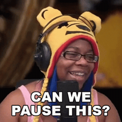 Woman In Pooh Hat And Headphones Asks Can We Pause GIF