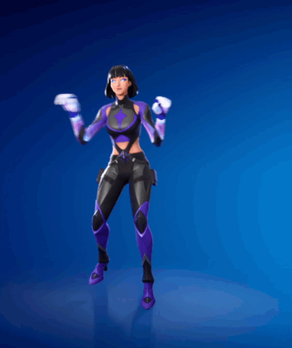 Woman In Purple And Black Suit Arms Out GIF