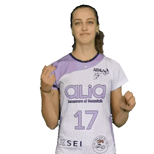 Woman In Purple And White 17 Shirt Peace Sign Sticker