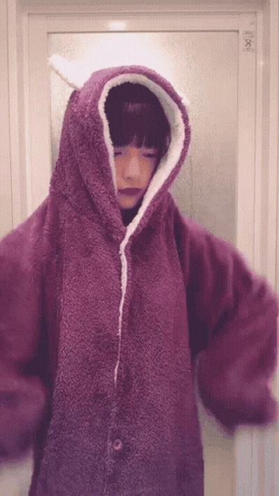 Woman In Purple Blanket With Hood And Ears GIF