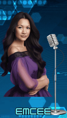 Woman In Purple Dress As Emcee GIF