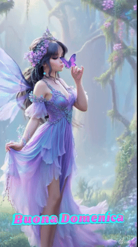 Woman In Purple Dress Blowing Butterfly Buona Domenica GIF