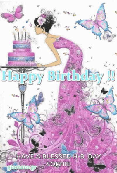 Woman In Purple Dress Blowing Out Birthday Candles GIF