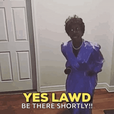 Woman In Purple Dress Dancing Saying Yes Lawd Be There Shortly GIF