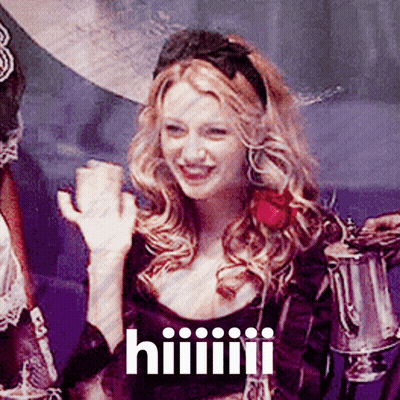 Woman In Purple Dress Holding Hiiiii Cup GIF