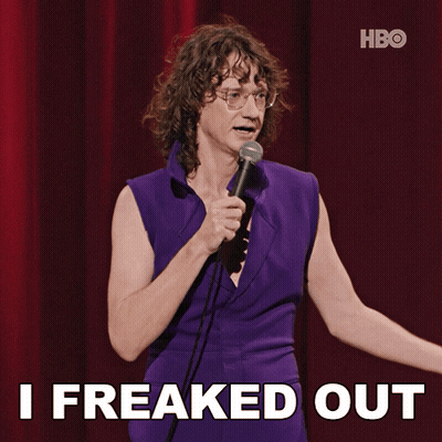 Woman In Purple Dress Holding Microphone Saying I Freaked Out GIF