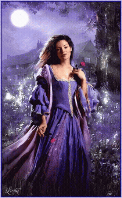 Woman In Purple Dress Holding Rose GIF