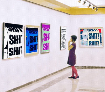 Woman In Purple Dress Looking At Shit Posters GIF