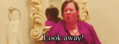 Woman In Purple Dress Saying Look Away GIF