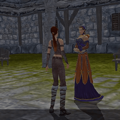 Woman In Purple Dress Standing Next To Woman GIF