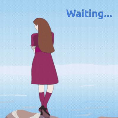 Woman In Purple Dress Waiting By Water GIF
