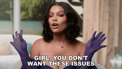 Woman In Purple Gloves Says Girl You Don't Want These Issues GIF