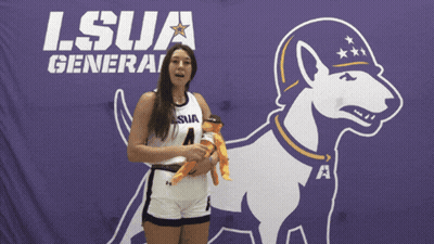 Woman In Purple Hat And LSU Jersey GIF