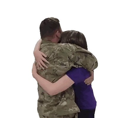 Woman In Purple Hugging Man In Camouflage Sticker