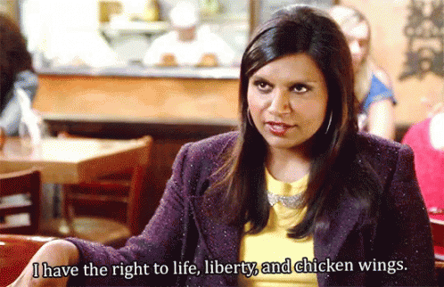 Woman In Purple Jacket Saying Rights And Chicken Wings GIF
