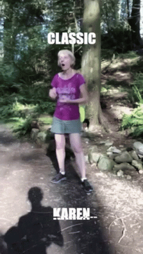 Woman In Purple Shirt And Shorts Running Woods Classic Karen GIF