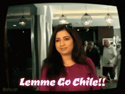 Woman In Purple Shirt In Front Of TV Saying Lemme Go Chile GIF