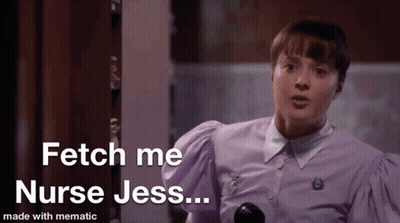 Woman In Purple Shirt Saying Fetch Nurse Jess GIF