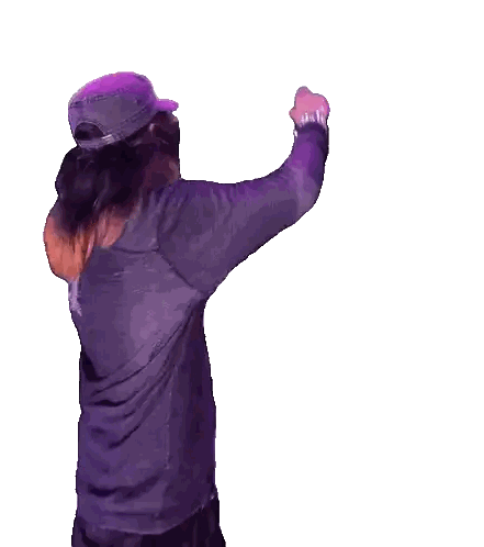 Woman In Purple Shirt With 11 Sticker