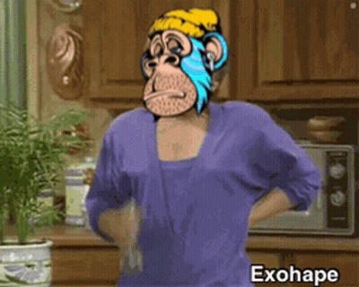 Woman In Purple Shirt With Monkey Mask GIF