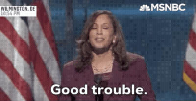Woman In Purple Suit Saying Good Trouble GIF