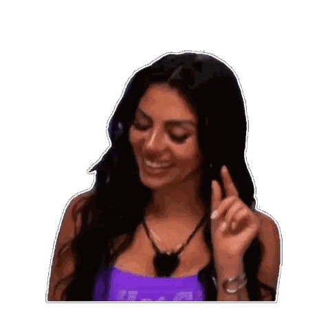 Woman In Purple Tank Top Smiling And Pointing Sticker