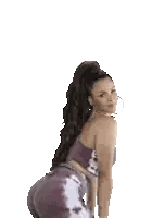 Woman In Purple Top And Tie Dye Pants Kneeling Sticker