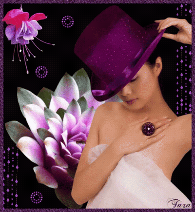 Woman In Purple Top Hat And Purple Flower GIF