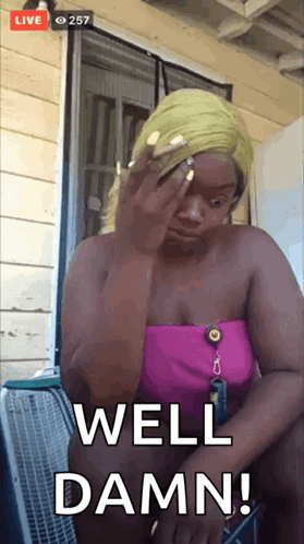 Woman In Purple Top Says Well Damn Near Fan GIF