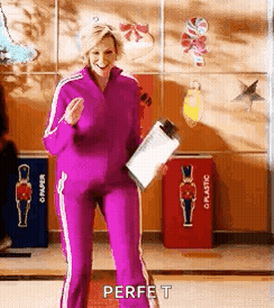Woman In Purple Tracksuit Holding Clipboard GIF
