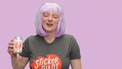 Woman In Purple Wig Holding Friday Can GIF