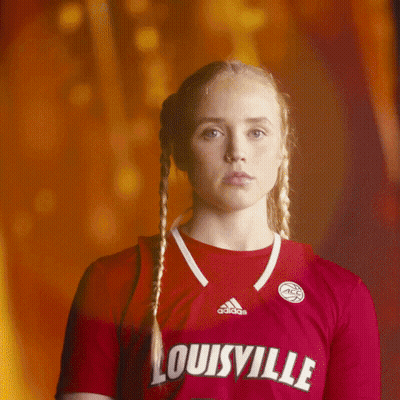Woman In Red Adidas Louisville Jersey With Braids GIF