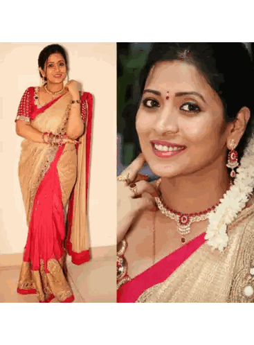 Woman In Red And Gold Saree Smiling Sticker