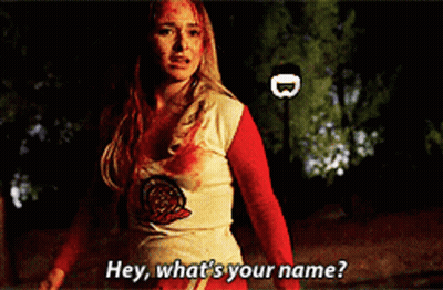 Woman In Red And White Asks What's Your Name GIF
