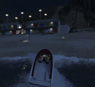 Woman In Red And White Boat On Balcony At Night GIF