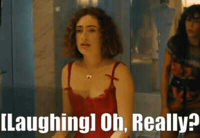 Woman In Red Bra Laughing Oh Really GIF