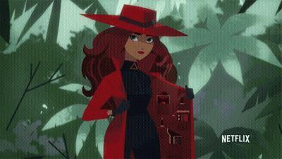 Woman In Red Coat And Hat With Netflix Logo GIF