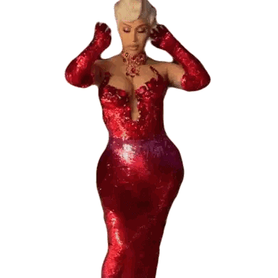 Woman In Red Dress And Gloves Dancing Sticker