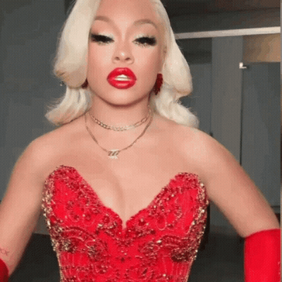 Woman In Red Dress And Gloves GIF