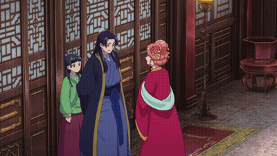 Woman In Red Dress Before Chinese Door GIF