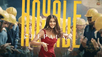 Woman In Red Dress Dancing Before Construction Workers GIF